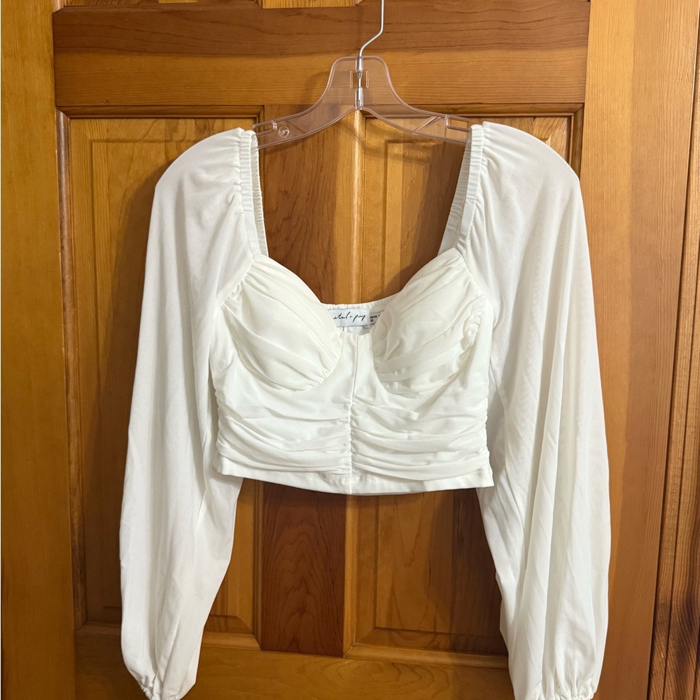 Petal & Pup White Ruched Long Sleeve Blouse